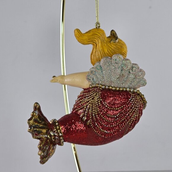 Katherine's Collection Chubby Diva Mermaid Ornament At Sea Series Red Glitter - Picture 5 of 8
